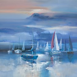 Calm Sailing by Wilfred - Original Painting on Box Canvas sized 38x38 inches. Available from Whitewall Galleries